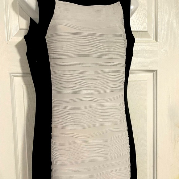 White and black Calvin Klein ruched sleeveless sheath dress size 4 - Picture 4 of 4